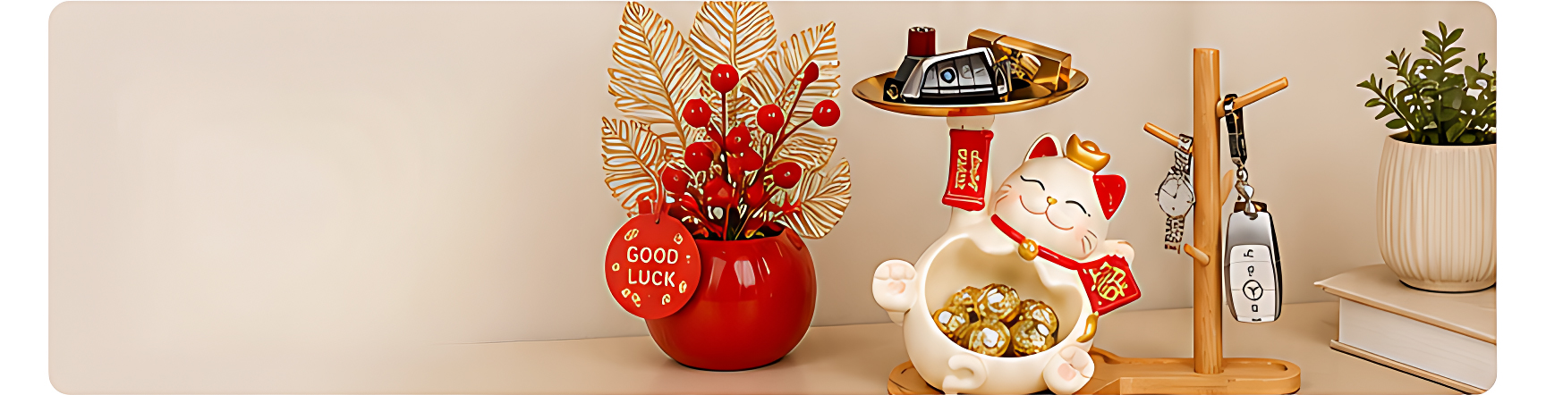 Keep your keys, watches, and glasses neatly arranged while inviting good fortune into your home.