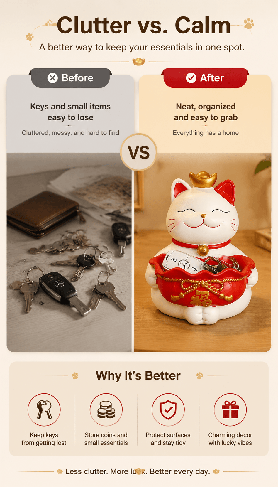 Lucky Cat Storage Bowl Key Holder - NexGlow