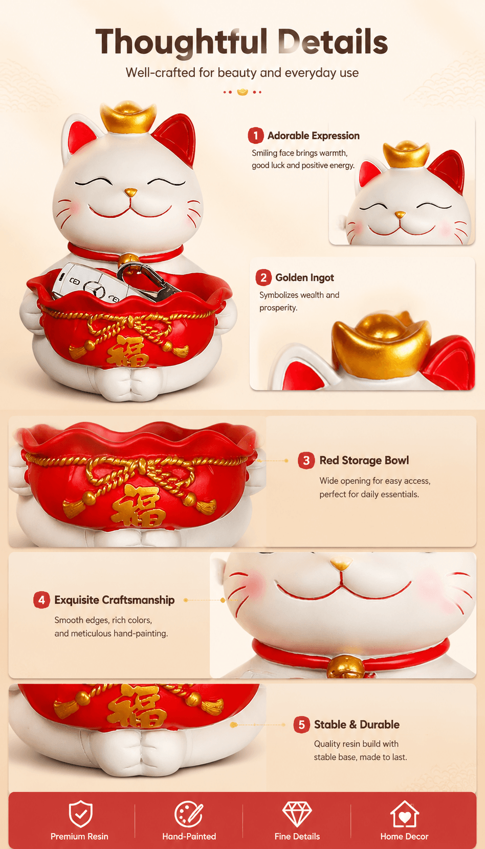 Lucky Cat Storage Bowl Key Holder - NexGlow