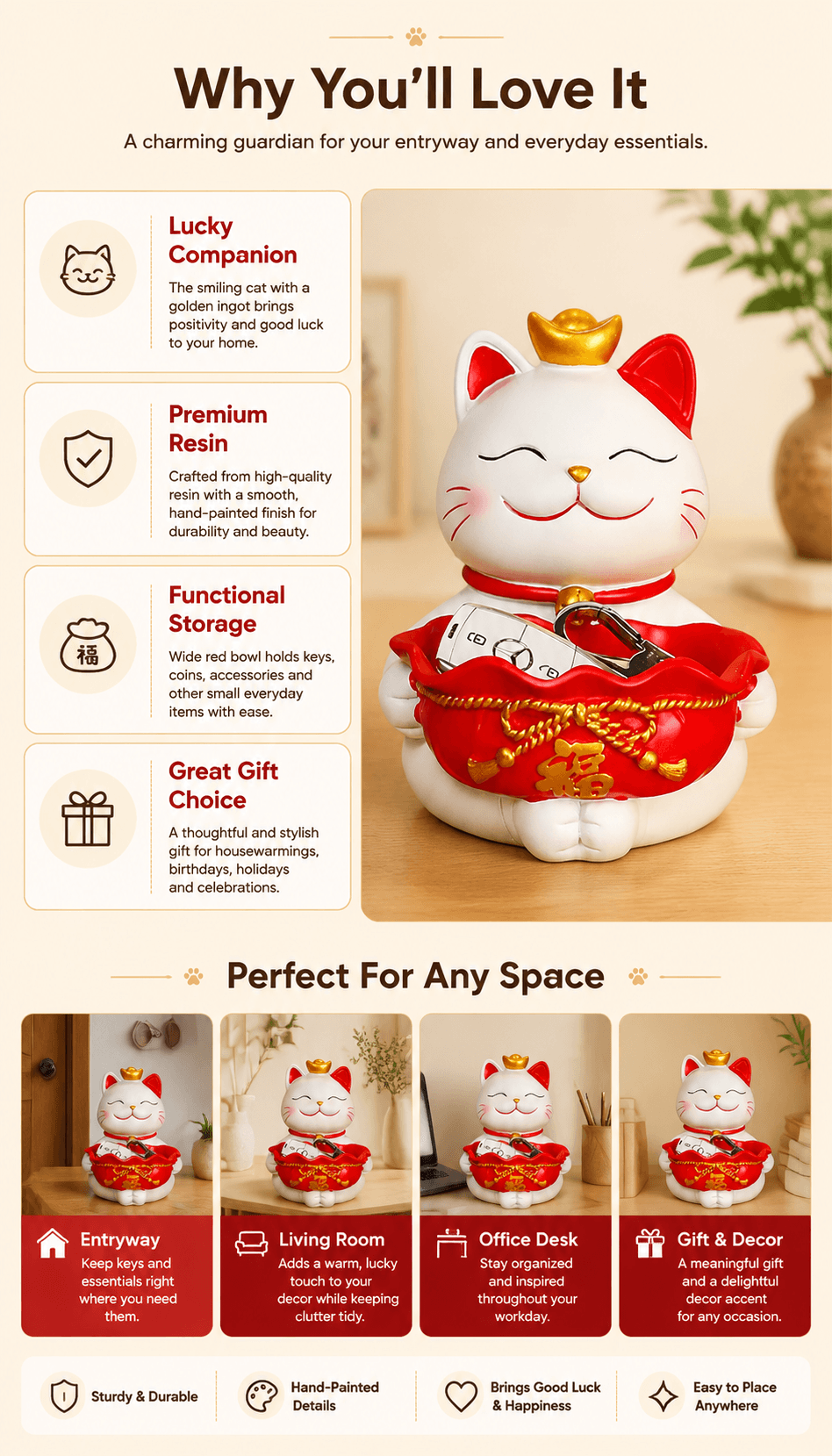 Lucky Cat Storage Bowl Key Holder - NexGlow Lucky Cat Storage Bowl Key Holder - NexGlow