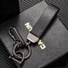 Black leather car keychain with metal clip