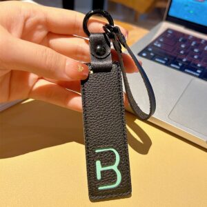 B initial leather keychain in black