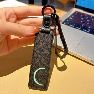 C initial leather keychain in black
