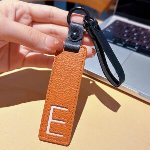 E initial leather keychain in brown