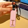 I initial leather keychain in pink