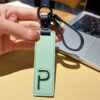 P initial leather keychain in green