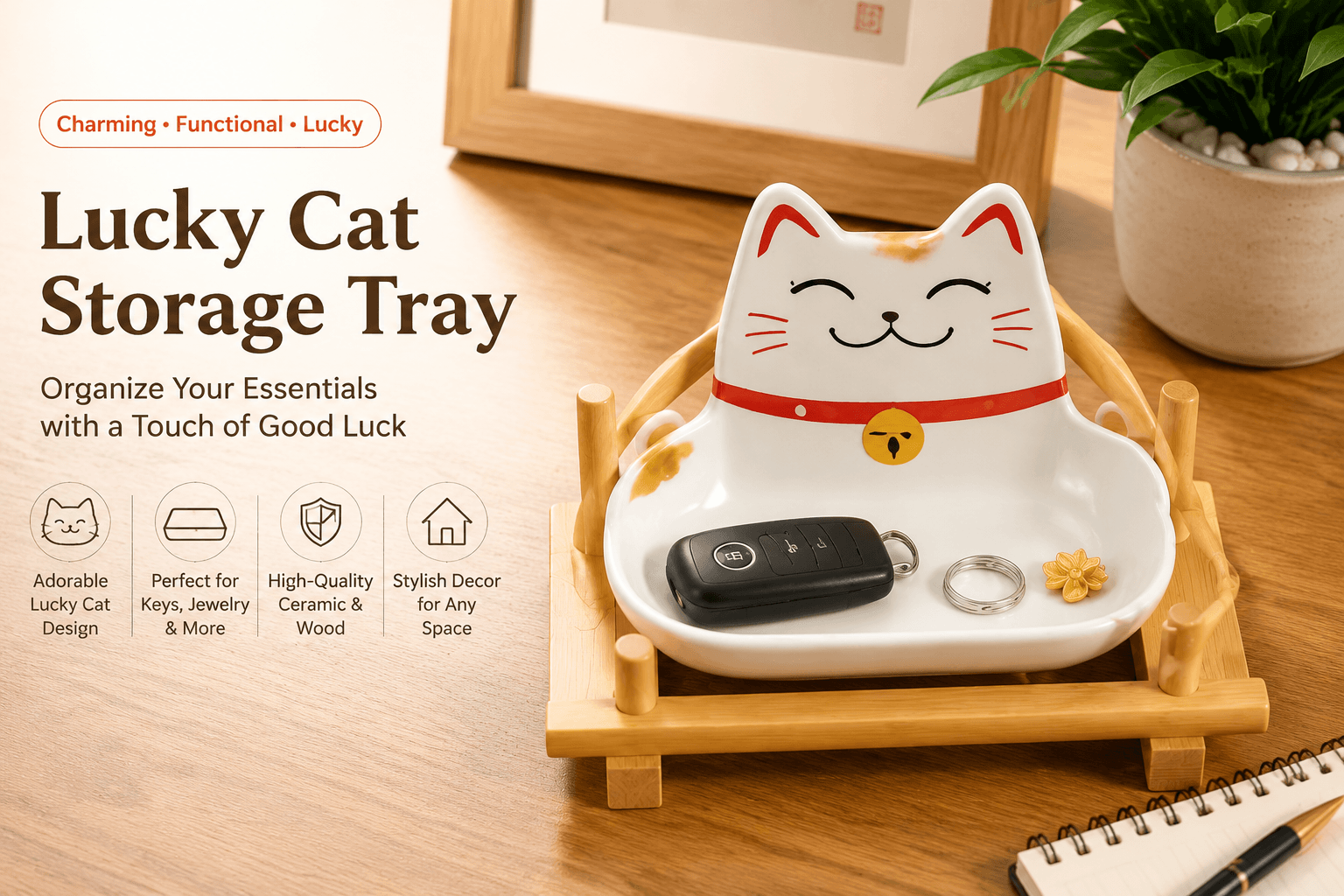 Bring Charm and Organization Home with the Lucky Cat Storage Tray